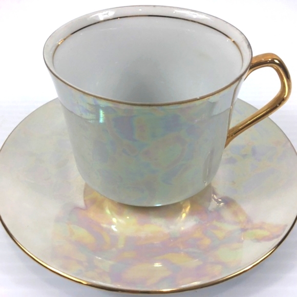 BRAND NEW 10pc Vtg Epiag Czech Mother of Pearl Lusterware Tea/Coffee Set - Picture 2 of 8